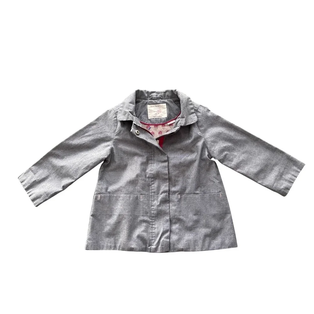 Zara BabyGirl Gray Chore Coat Zip Up Rain Jacket 18-24‎ Months Spring Toddler